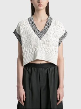 WE11DONE Women’s Lace Cropped Knit V Neck Vest Cotton Blend Size M